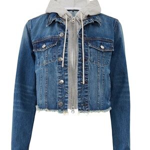 Veronica Beard Blue Jean Jacket with Gray Hoodie